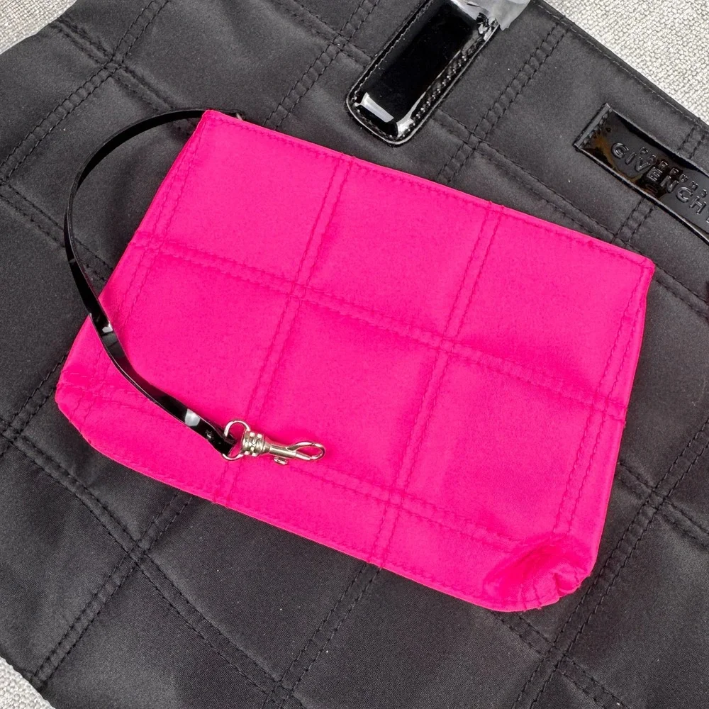GIVENCHY Parfums Nylon Quilted Tote Bag Black Pink Lining Purse Pouch NWT
